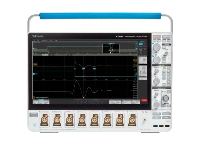 A Tektronix 6 Series Mixed Signal Oscilloscope capturing a step-load transient response