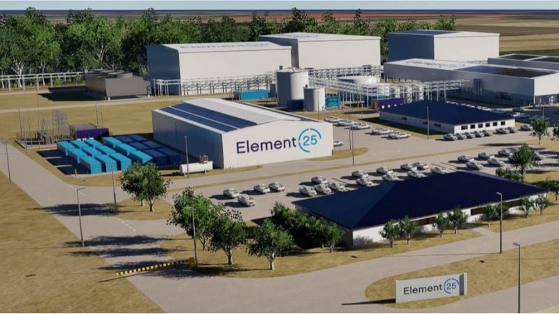 A rendering of Element 25’s upcoming manganese sulfate production facility in Louisiana.