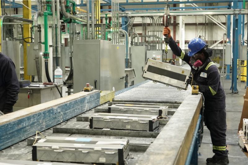An EV battery shredding line at Ascend Elements’ graphite recycling facility in Georgia