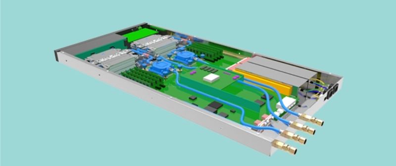 Concept of a liquid-cooled data center.