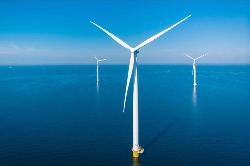 Construction continues on the 3.5-GW Dogger Bank Wind Farm off the coast of England.