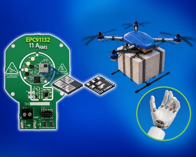 The compact EPC91132 motor drive inverter reference design is aimed at humanoid robot designs and drones.