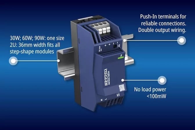 Recom's 30 W REFIN2U-S30 DIN-rail power supply