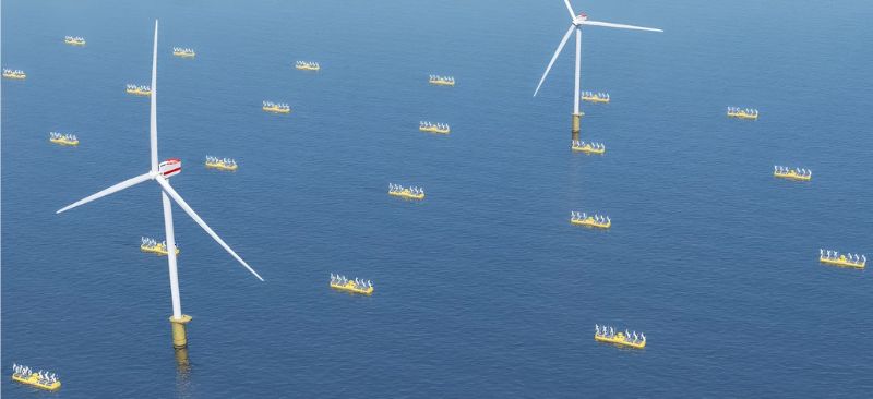 NoviOcean can be positioned near offshore wind turbines to boost electricity production.