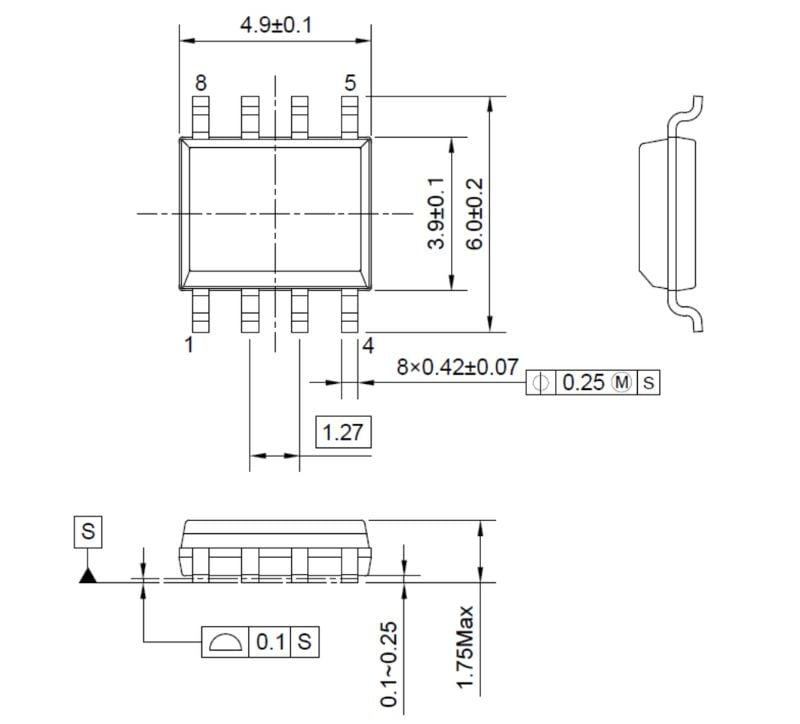Package dimensions for the DCL32xx00