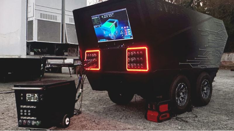The portable systems power cameras, sound, lighting, and more on a movie set. 