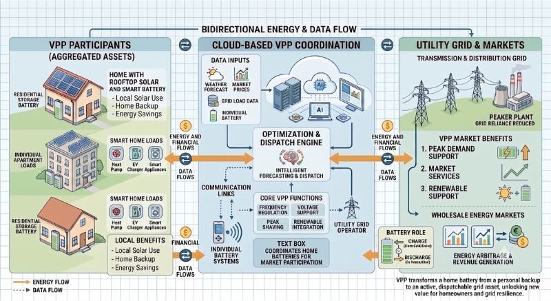The residential battery’s role in a VPP.