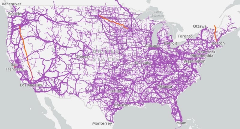 Map of the US electric power transmission network