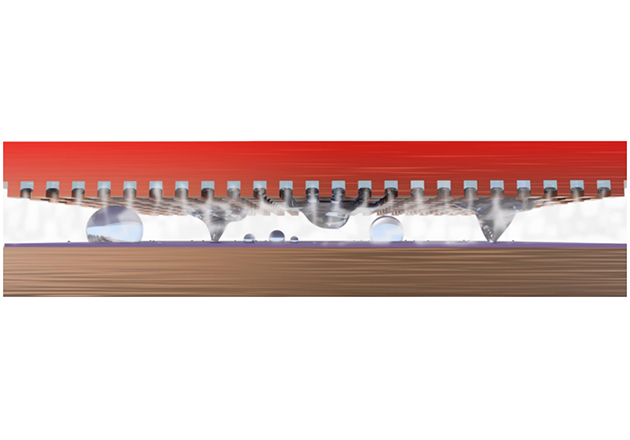 The bridging-droplet thermal diode heat-conducting and hydrophobic layer with water droplets forming as the water cools.