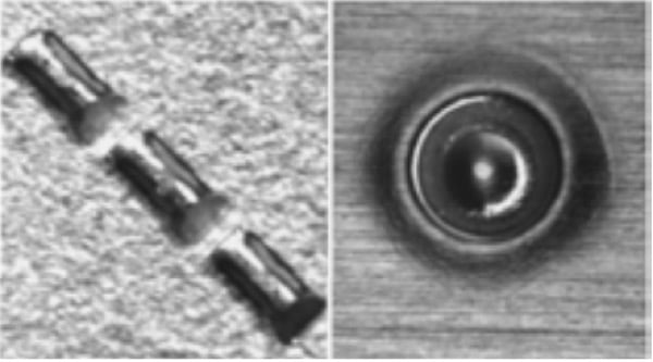 Traditional bondline control methods, aluminium wirebonds on AlSiC baseplate (left) and stamped ‘bump’ in copper baseplate (right)