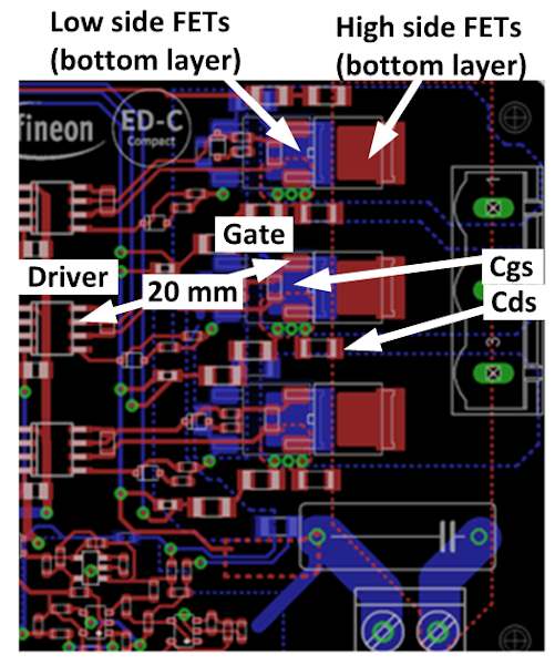 Example of a layout with minimized stray inductances by means of a double side assembly