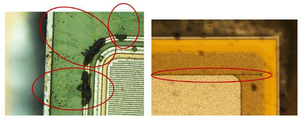 Higher voltages present at the exposed chip surfaces