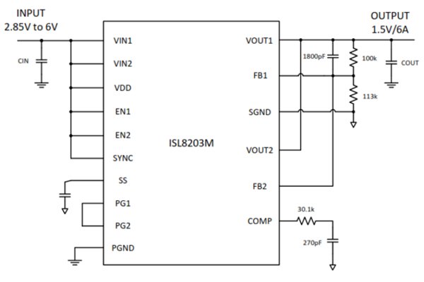 ISL8203M can be quickly and easily programmed to parallel operation.
