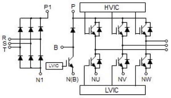 DIPIPM+TM line-up and circuit diagram with brake