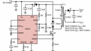 16Vin to 600Vin No-Opto Isolated Flyback Controller Delivers up to 100W