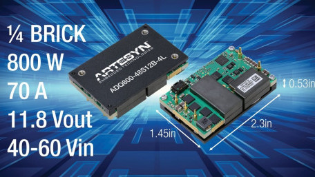 800W Quarter Brick DCDC Converter Provides High Efficiency and Thermal Performance for Telecom Computing and Server Equipment