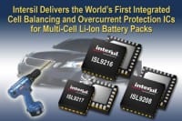 Intersil Offers Integrated Cell Balancing and Overcurrent Protection ICs for Multi-Cell Li-Ion Battery Packs