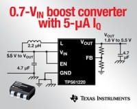 Texas Instruments 0.7V Input Boost Converter Supports 5&micro;A Operating Current