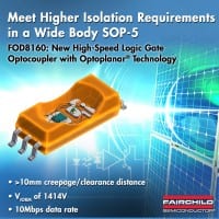 High-Speed Logic Gate Optocoupler Provides Higher Isolation in a New Wide-Body 5-Pin SOP