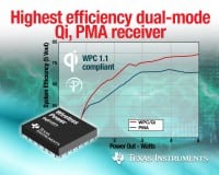 TI Claims Highest-Efficiency Dual-mode Qi and PMA Wireless Power Receiver