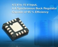 4A Synchronous Buck Offers Frequencies to 1.5 MHz and 95% Efficiency