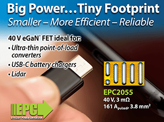 EPC Launches 40 V eGaN FET Ideal for High Power Density Solutions for USB-C Battery Chargers and Ultra-thin Point-of-Load Converters