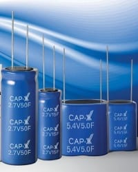 Single- (2.7V) or Dual-Cell (5.4V) Cylindrical Supercapacitors