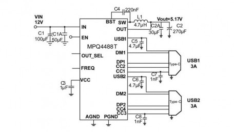 36V / 6A Frequency Programmable, Step-Down Converter with Dual USB Charging Ports