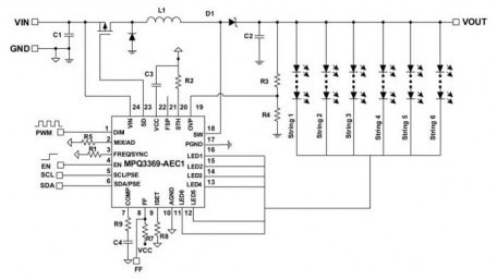 6-Channel, Max 100mA/Ch Boost WLED Driver with 15000:1 Dim Ratio and I2C