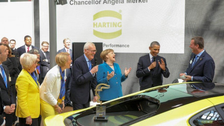 US President Obama and Chancellor Merkel at HARTING