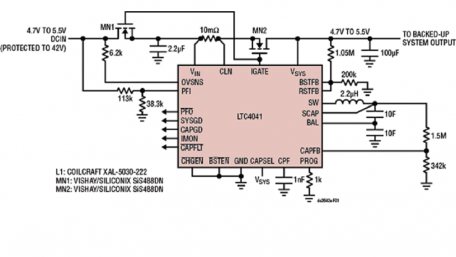 2.5A Supercapacitor Backup Power Manager Demo Board