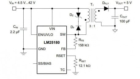 PSR Flyback DC-DC with 65-V, 1.5-A Integrated Power MOSFET
