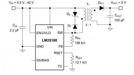 PSR Flyback DC-DC with 65-V, 1.5-A Integrated Power MOSFET
