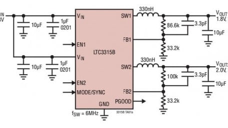 Dual 5V, 2A Synchronous Step-Down DC-DC Converters