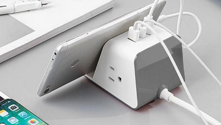 29W Wireless Charging Stand with 3 USB Ports and 2 Power Outlets