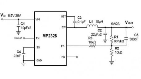 High-Efficiency, 28V, 2A, 430kHz, Synchronous Step-Down DC-DC in SOT583