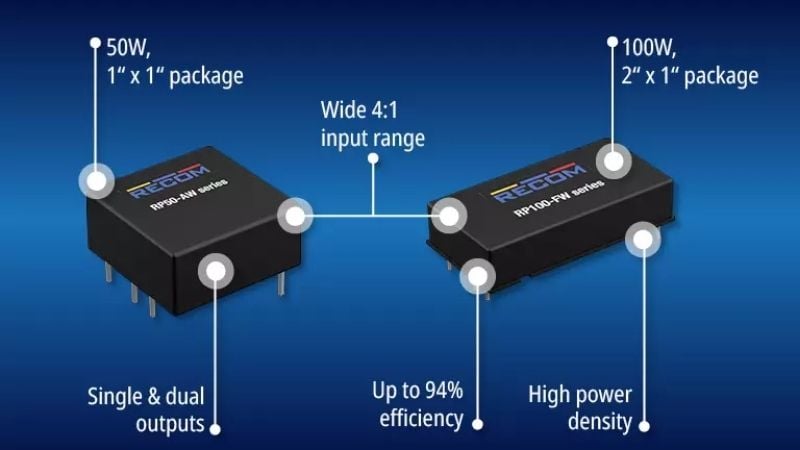 Recom Adds Isolated 50 W and 100 W DC-DC Converters