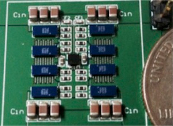 Today’s eGaN FETs (eight blue devices) are used as discrete transistors mounted on PCBs with silicon-based driver and control ICs. Moore’s Law for eGaN FETs